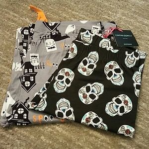 2-pr PJ Pajama Pants Skulls Spooky Halloween Ghost